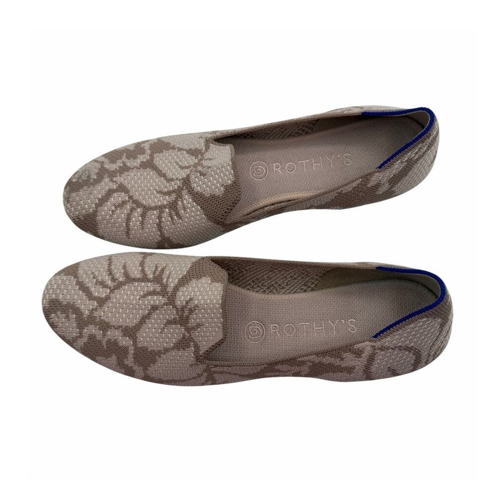Rothy's Petal Lily Taupe Blush Floral Retired Round Toe Flat Loafers Size 10